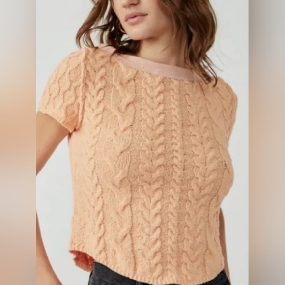 NWOT FREE PEOPLE Baby Cable Tee Large - Picture 2 of 6